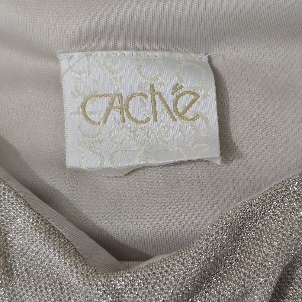 Cache Gold Metallic Knit Cropped Tank Top Sleeveless Womens Size 6 - Picture 2 of 6